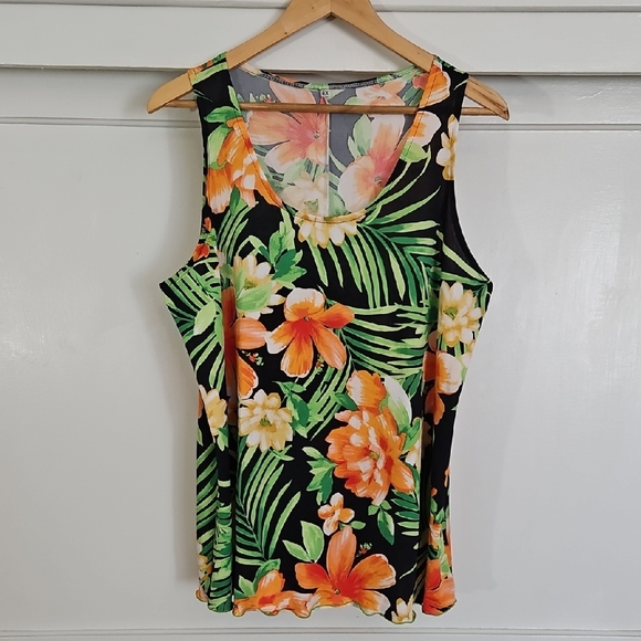 Tops - Tropical Floral Print Sleeveless Top